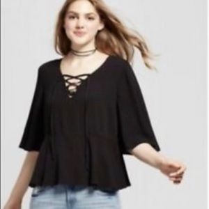 🌚Mossimo XS Black Lace Up Cropped Top Shirt